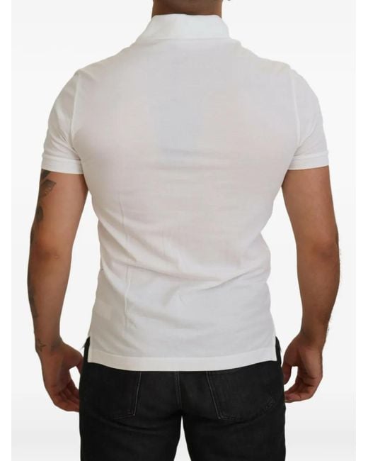 Dolce & Gabbana White Logo-Patch Polo Shirt for men