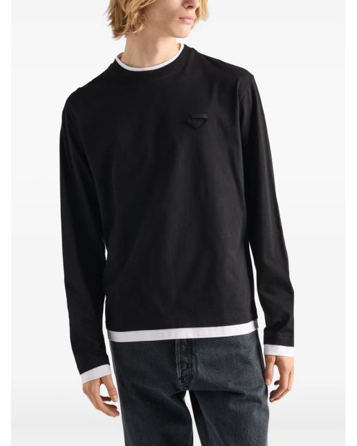 Prada Black Triangle-Logo Cotton T-Shirt for men