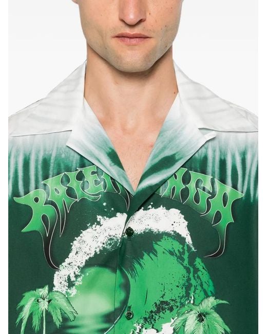 Balenciaga Green Graphic-Print Shirt for men