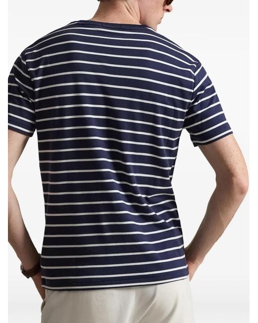 Polo Ralph Lauren Blue Custom Slim-Fit And Striped Cotton Jersey T-Shirt With Pony Embroidery for men