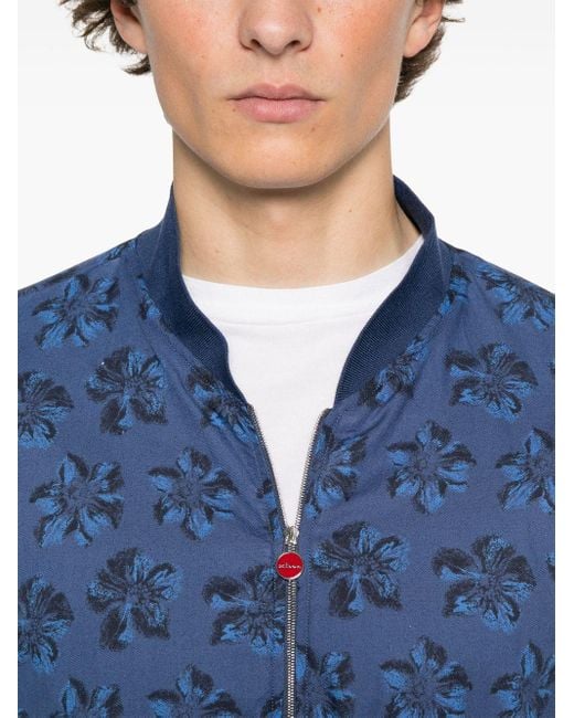 Kiton Blue Floral-Print Bomber Jacket for men