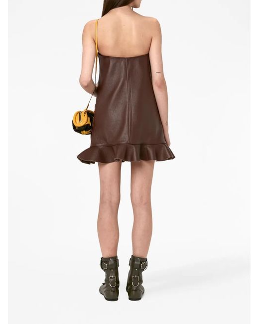J.W. Anderson Brown Padlock-Detail Leather Minidress