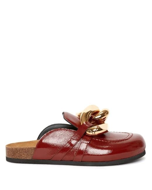 J.W. Anderson Red Chain-Detail Leather Loafer Mules