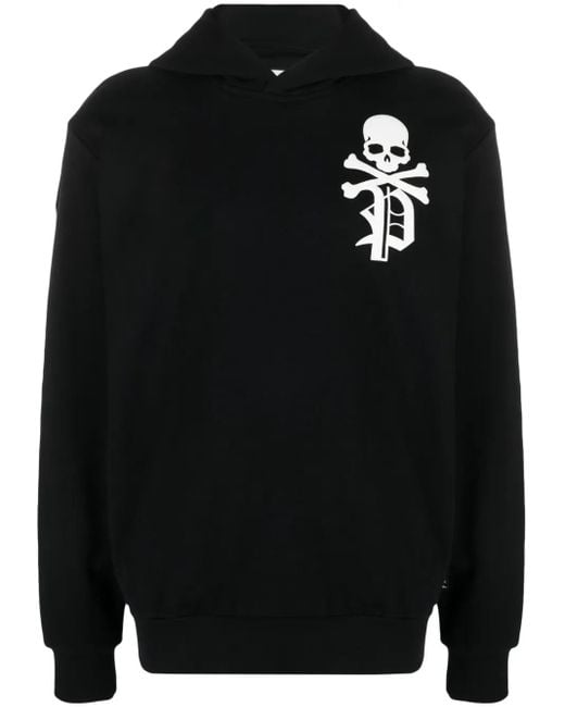 Philipp Plein Black Gothic Plein Logo-Flocked Cotton Hoodie for men