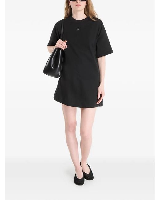 calvin klein logo t shirt dress Calvin Klein Women's Recycled Milano T-Shirt Dress - Black