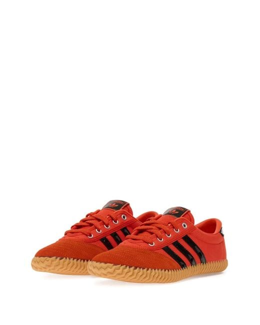 Adidas Red Volley Plimsole Three-Stripe Sneakers