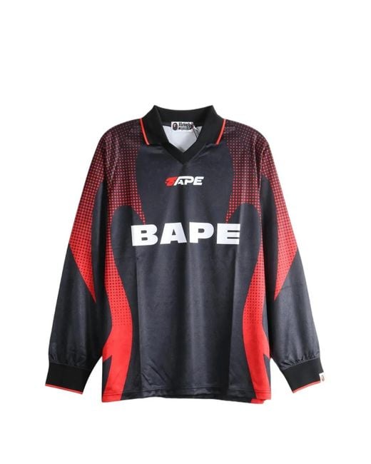 A Bathing Ape Red Logo-Print Long-Sleeve Polo Shirt for men