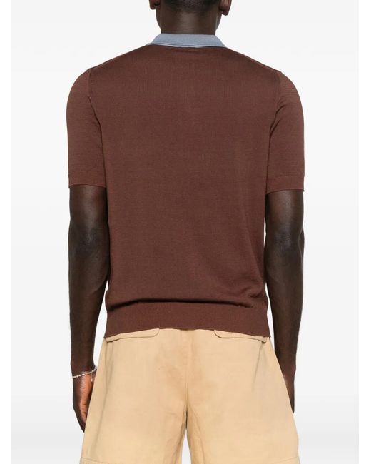 GALLIA Brown Polo Boutonné À Manches Courtes for men