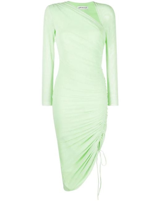 Self-Portrait Green Ruched Mesh Midi Dress