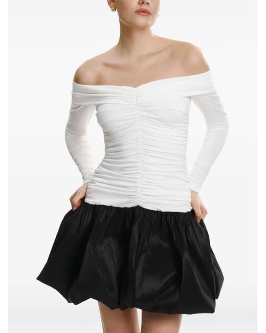 Lita Couture White Off-The-Shoulder Ruched Mini Dress