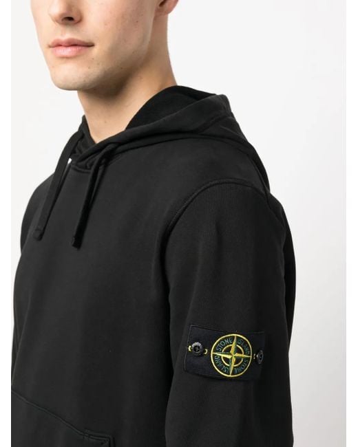 Stone Island Black Cotton Logo Hoodie for men