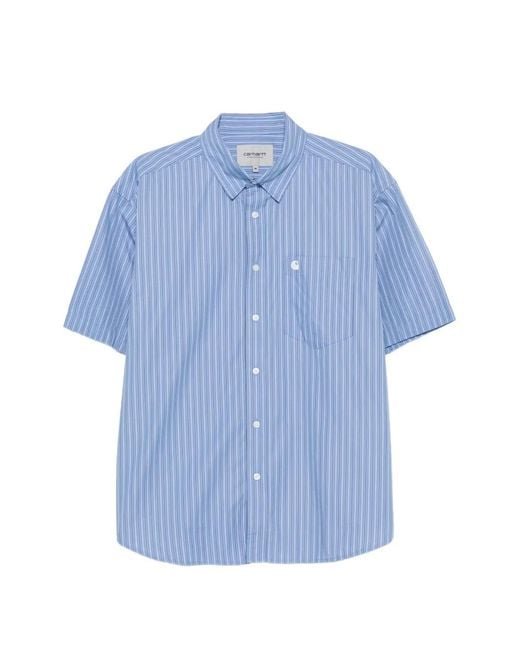 Carhartt Blue Vertical-Stripe Short-Sleeve Shirt for men