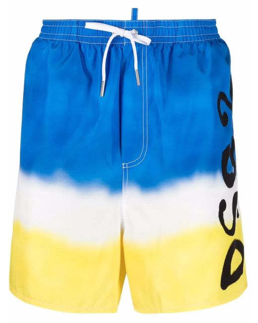 DSquared² Blue Spray-Paint Print Swim Shorts for men