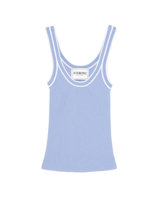 Iceberg Blue Ribbed Trim Knit Top