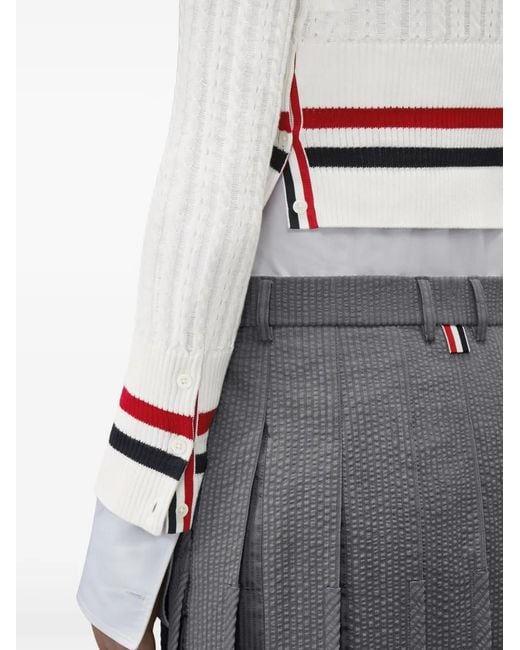 Thom Browne White Cricket Rwb-Stripe Baby-Ladder-Cable Shrunken Sweater