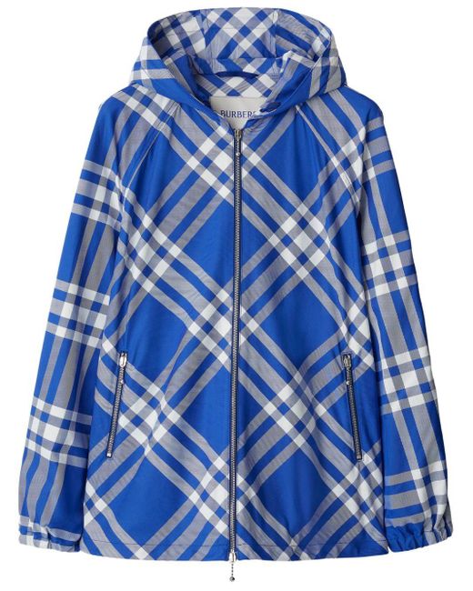 Burberry Blue Check-pattern Hooded Jacket for men