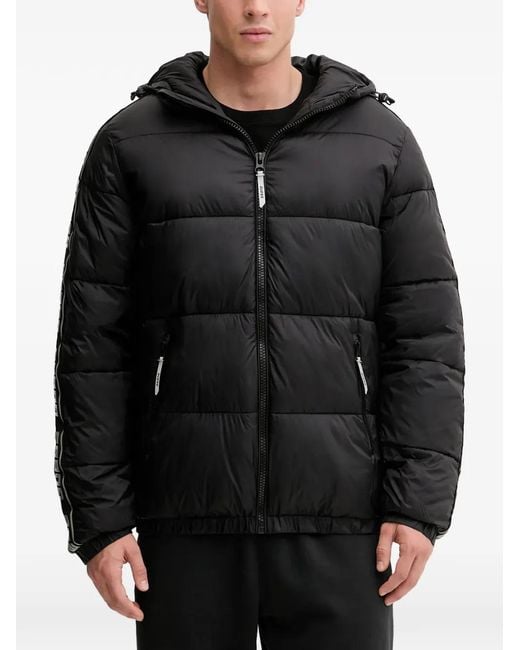 Guess Black Hooded Logo-Stripe Jacket for men