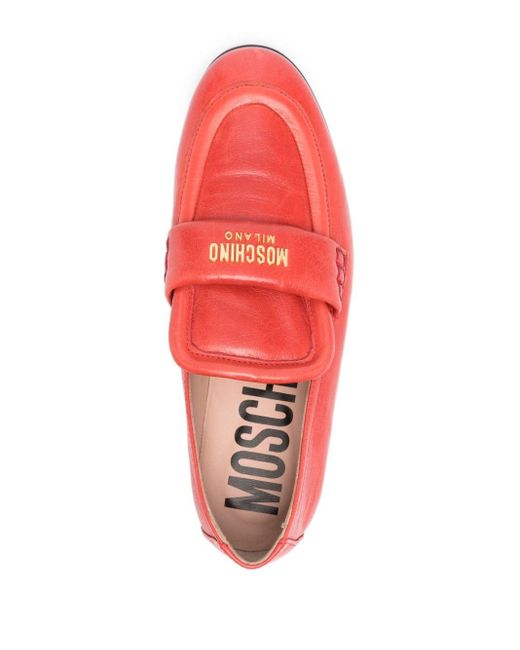 Moschino Red Logo-stamp Leather Loafers