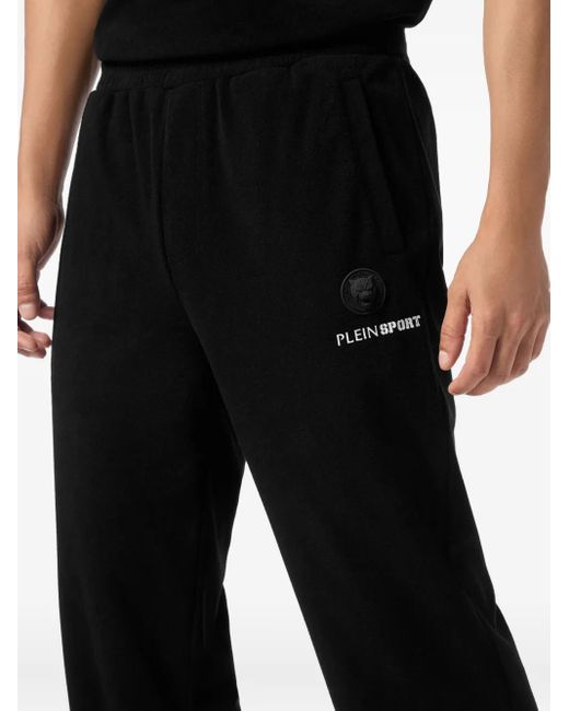 Philipp Plein Black Logo-Embroidered Fleece Track Pants for men