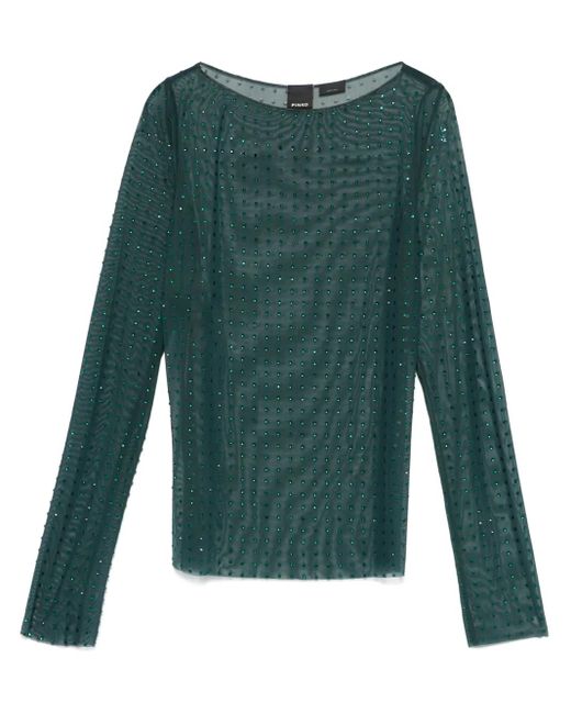 Pinko Green Transparent Rouen T-Shirt With Rhinestones