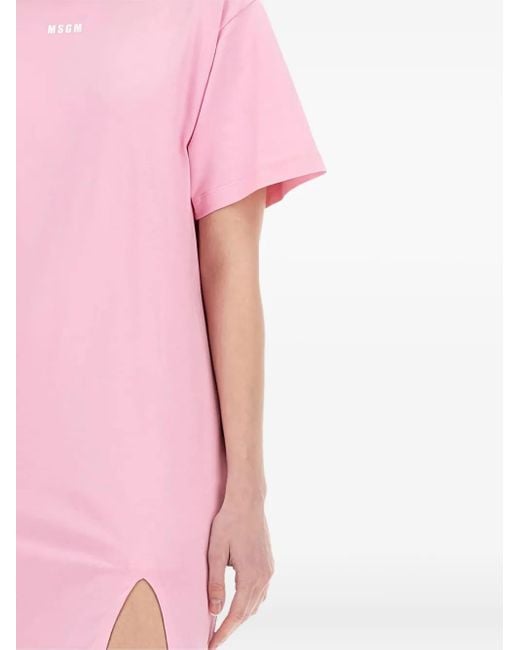 MSGM Pink Split-Hem T-Shirt Dress