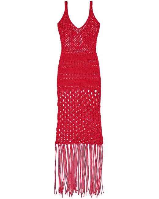 Laneus Red Crochet-Knit Dress