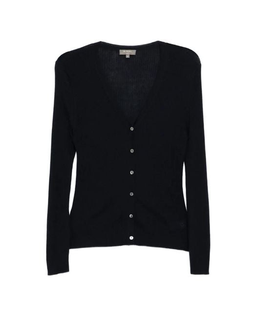 N.Peal Cashmere Black Gerippter Cardigan Mit V-Ausschnitt