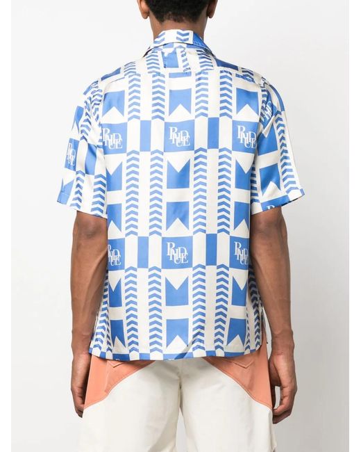 Rhude Blue Graphic-Print Silk Shirt for men