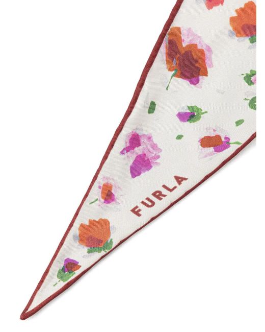 Furla White Floral-print Silk Scarf