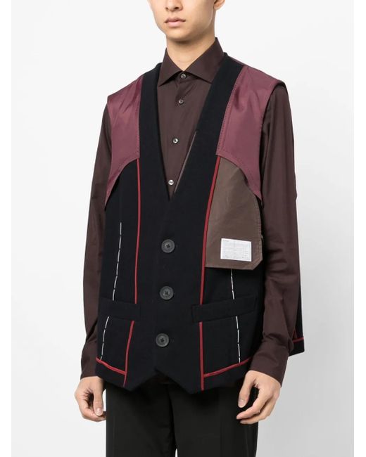 Kolor Black Patchwork-Design Wool Vest for men