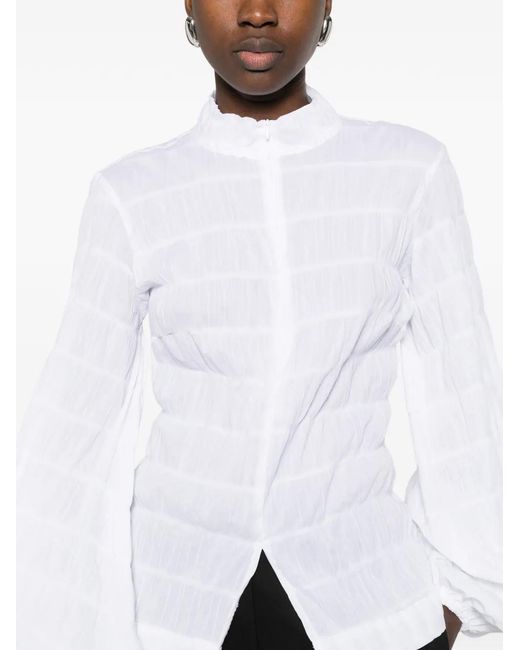 Thelatest White Balloon-Sleeve Shirt