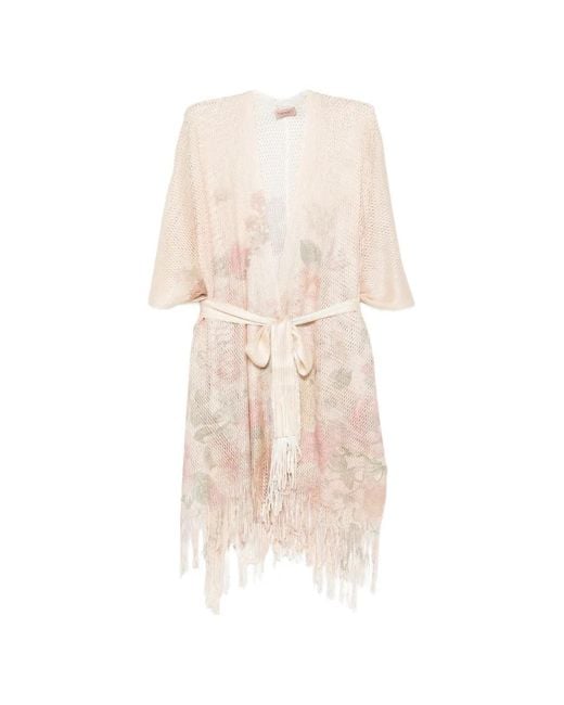Twinset White Floral-Print Fringed Beach Cover-Up