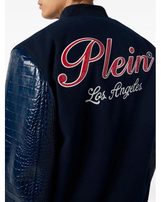 Philipp Plein Blue Logo-Detail Bomber Jacket for men