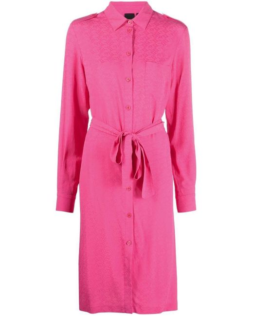 Pinko Belted Mid-length Shirtdress in Pink | Lyst