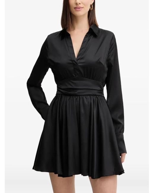 Guess Black Long-Sleeve V-Neck Mini Dress