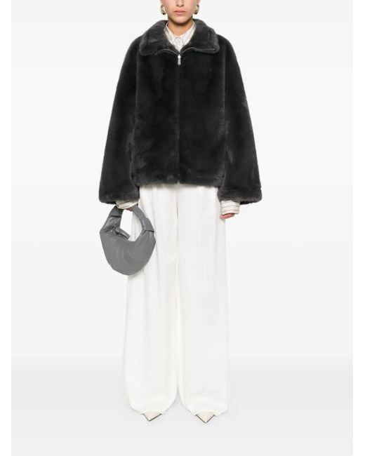 Arma Black Zip-Front Faux-Fur Jacket
