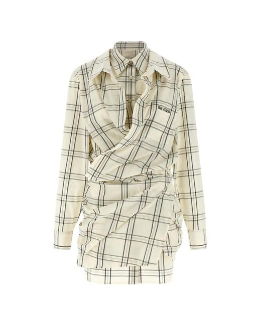 The Attico White Check-Pattern Embroidered Mini Dress
