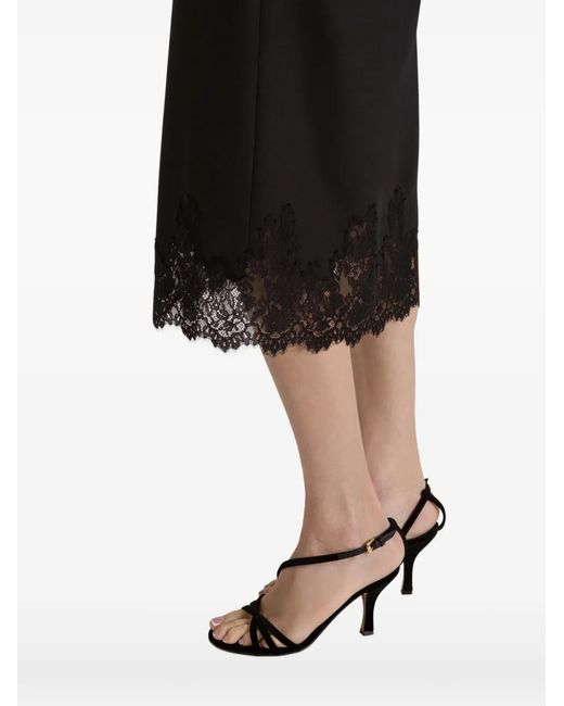 Alberta Ferretti Black Lace-Trim Wrap Midi Dress