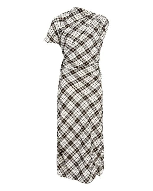 Proenza Schouler White Hallie Asymmetric-Neckline Plaid Dress