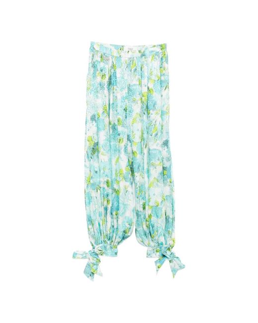 Chloé Green Floral-Print Pleated Trousers