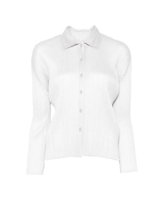 Pleats Please Issey Miyake White Pleated Button-Up Shirt