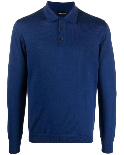 Roberto Collina Blue Long-Sleeve Polo Shirt for men