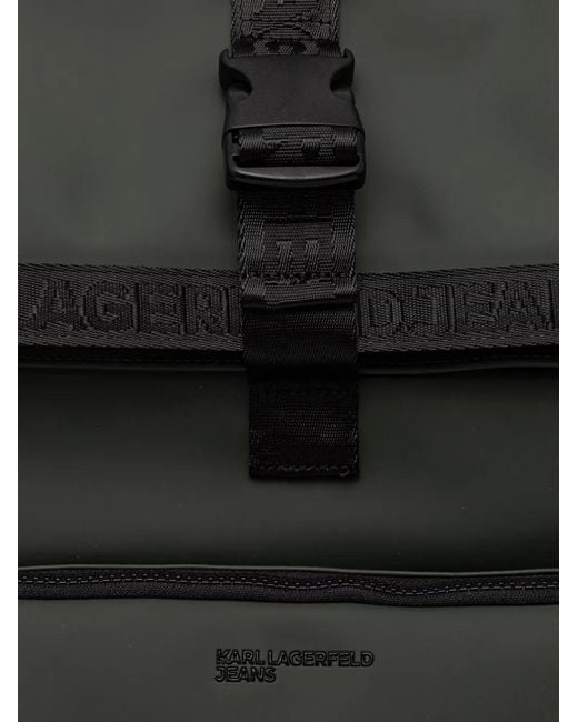 Karl Lagerfeld Black Logo-Tape Buckle-Fastening Backpack for men