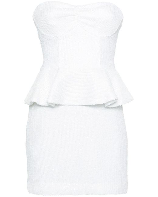 ROTATE BIRGER CHRISTENSEN White Strapless Sequined Mini Dress