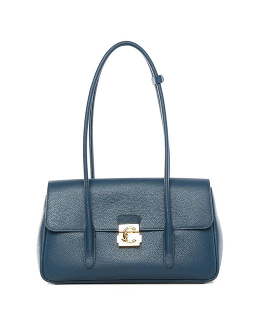 Coccinelle Blue Turnlock Leather Shoulder Bag