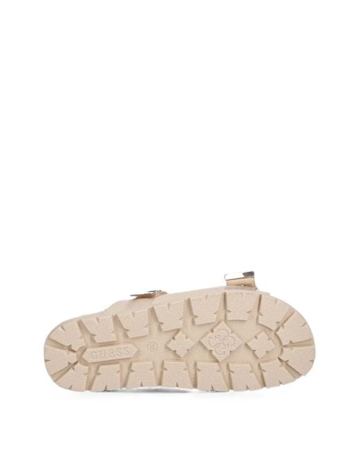 Guess White Faxona Buckle-Fastening Logo-Plaque Slides