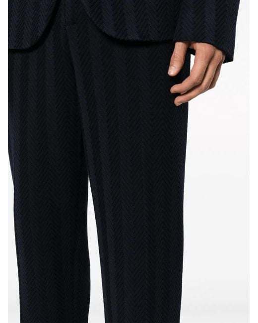 Missoni Blue Chevron-Knit Straight-Leg Trousers for men