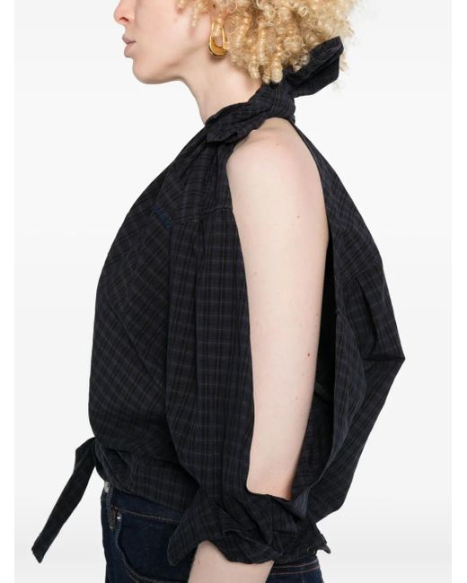 Alexander Wang Geknoopte Geruite Blouse in het Blue