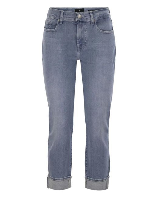 7 For All Mankind Blue Rolled Belt-Loop Jeans