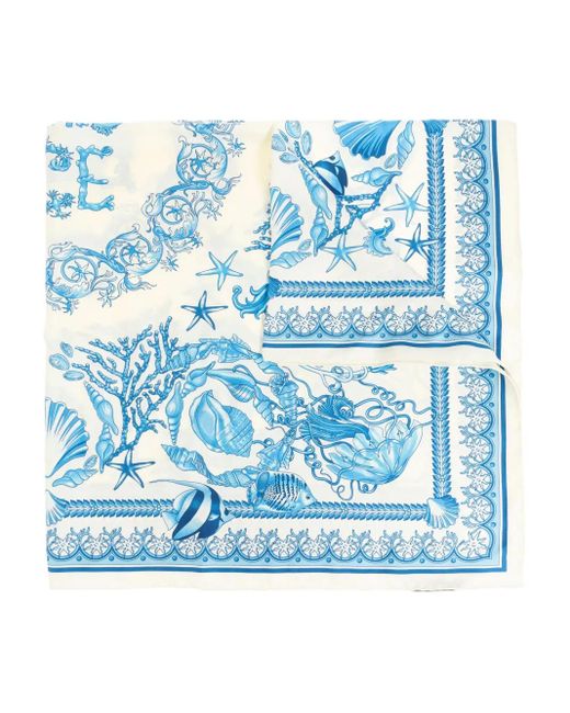 Foulard En Soie À Imprimé Graphique Versace en coloris Blue